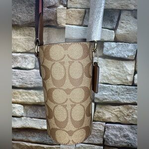 NEW COACH Bag Water Bottle Crossbody Khaki SIG C Coated Canvas